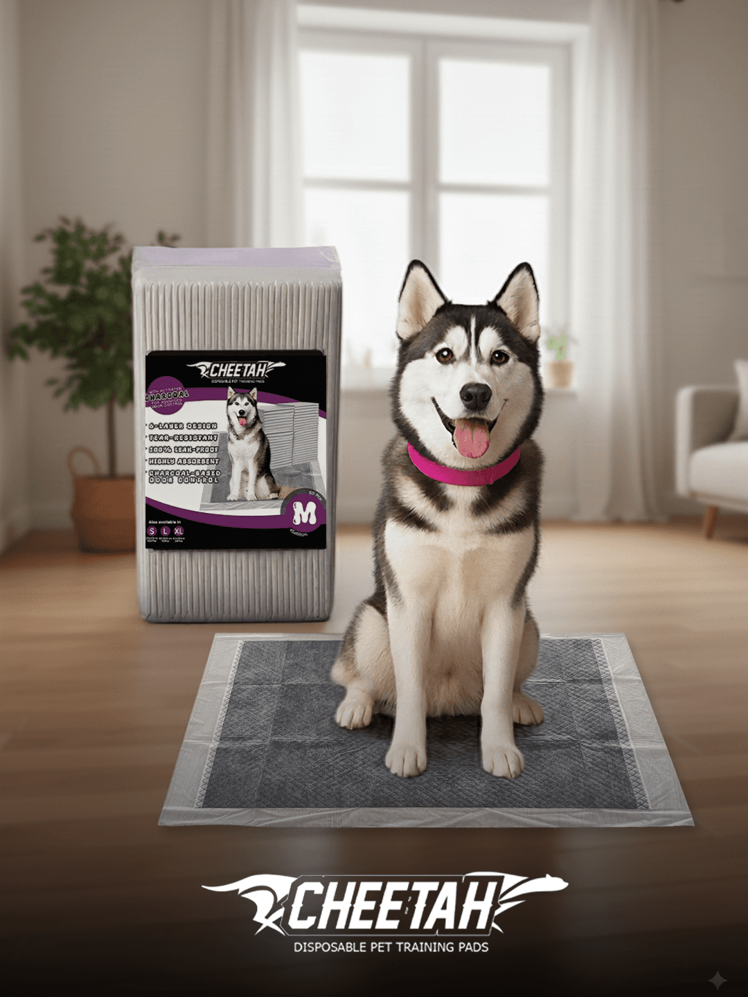 CHEETAH Disposable Reusable Dog Pee Pads ā 6-Layer, Grey Color, M Size - 50Pcs